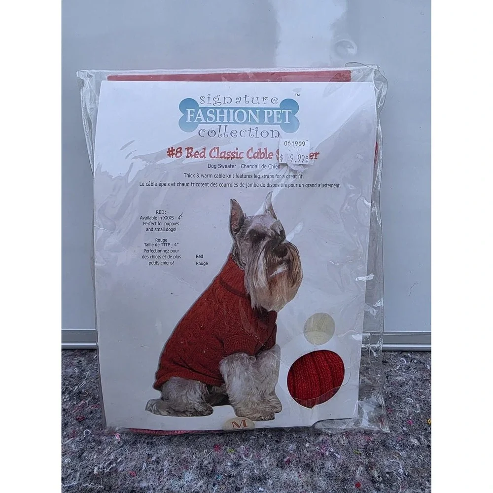 Signature Fashion Pet Collection Red Classic Cable Dog Sweater Brand New In Pkg